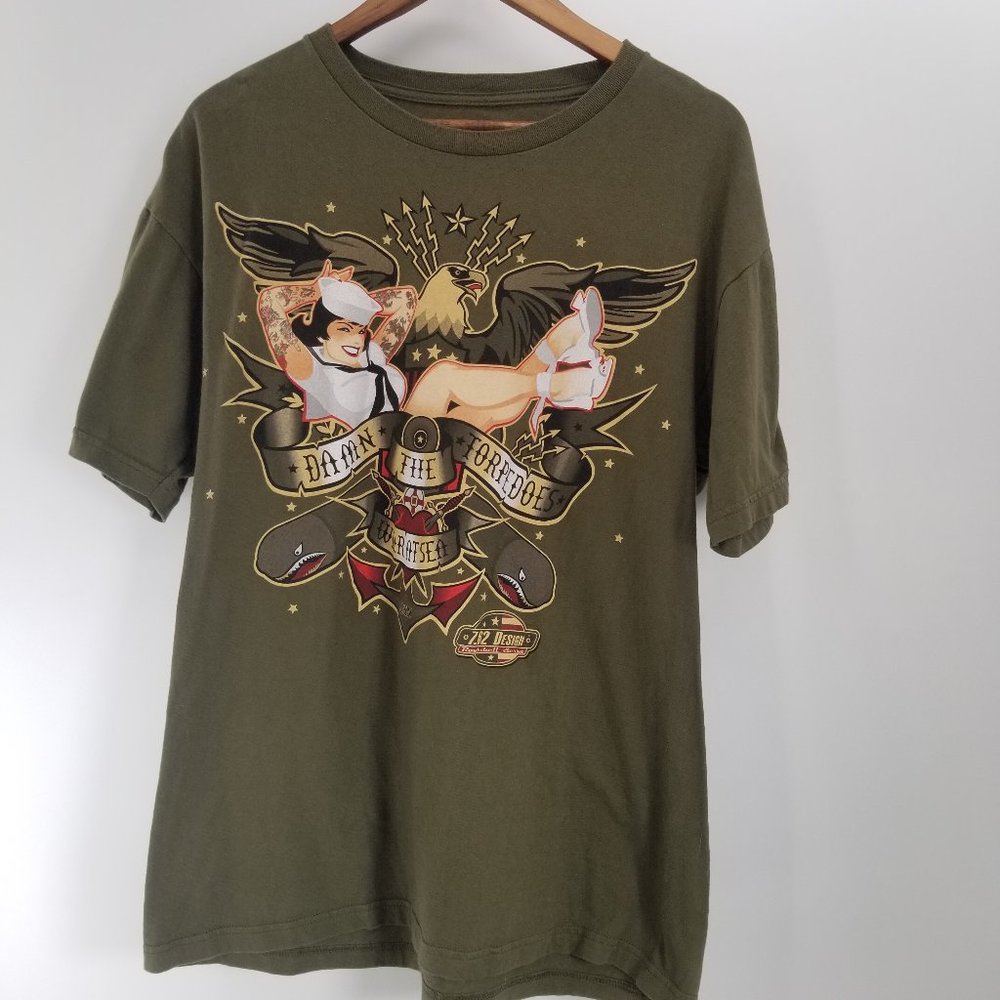 Unisex Pinup T-shirt Damn The Torpedoes War at Sea